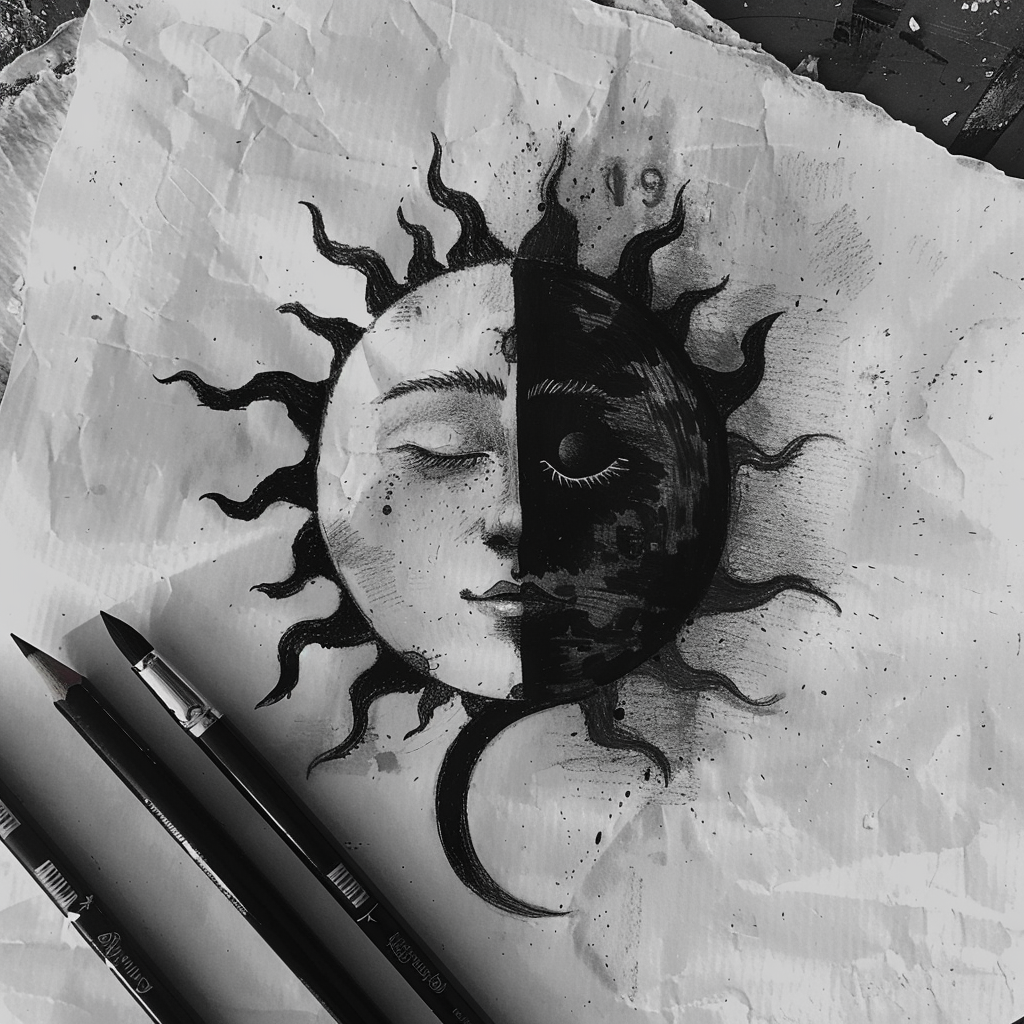 Simple Charcoal Sun Moon Art