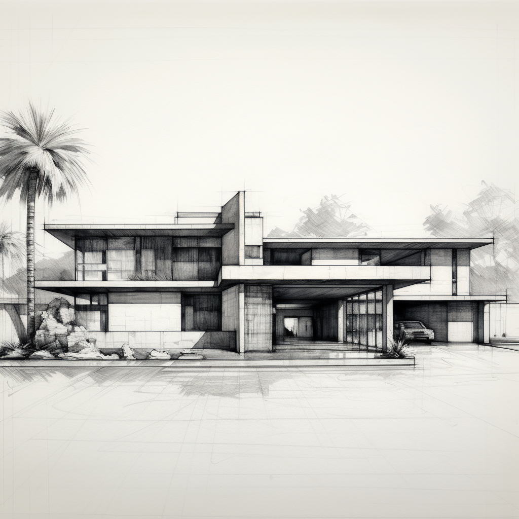 Charcoal Sketch Modern Coach House