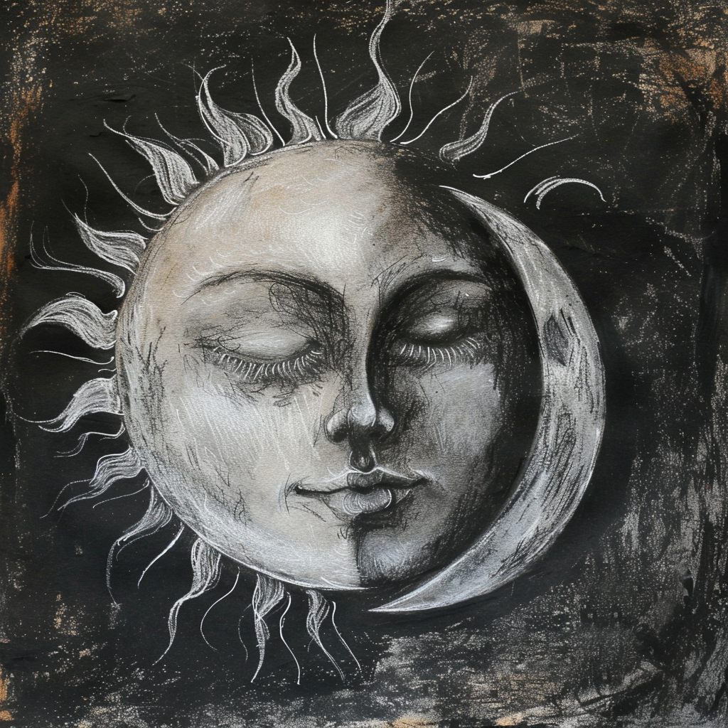 Beautiful Charcoal Sun Moon Illustration Art