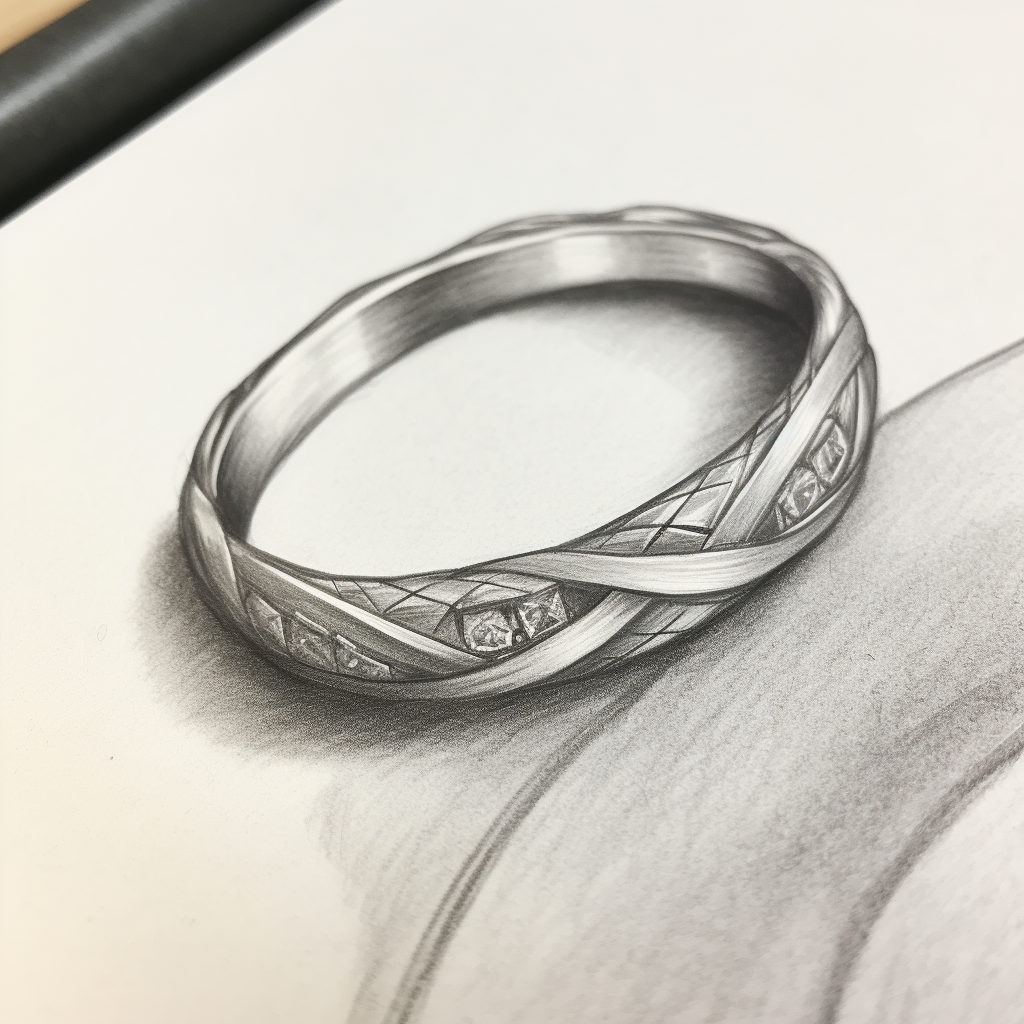 Wedding ring charcoal sketch with crosshatch shading