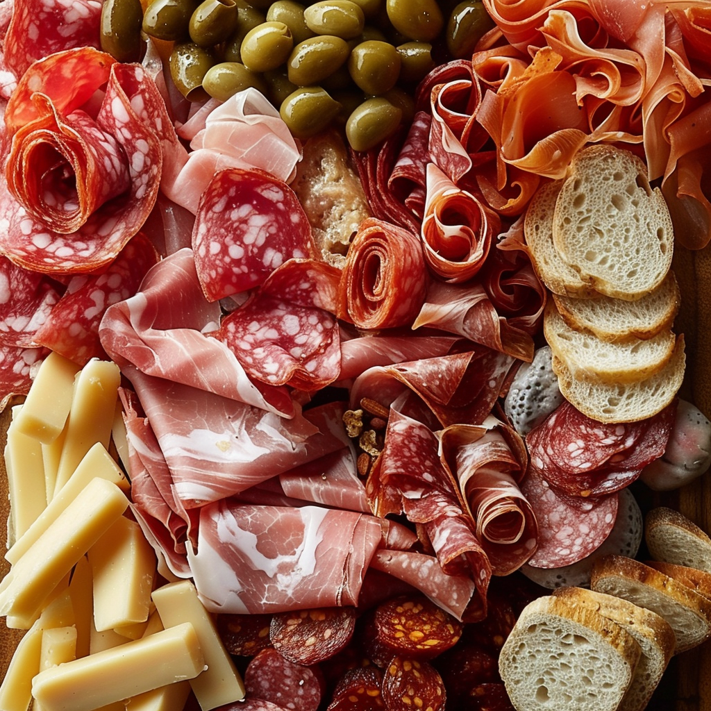 Charcuterie board with assorted meats and cheeses