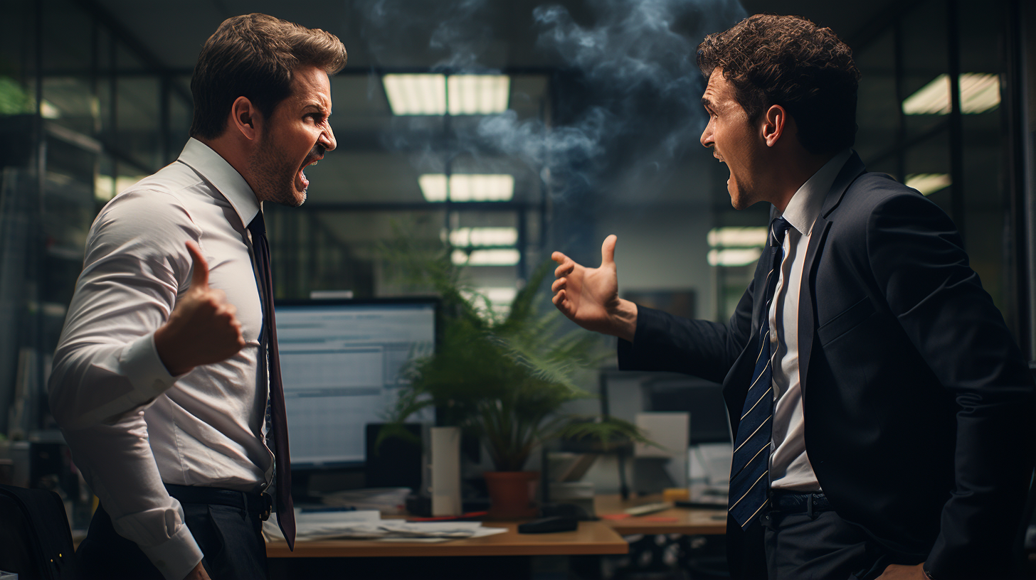 Image of charismatic businessman arguing in office