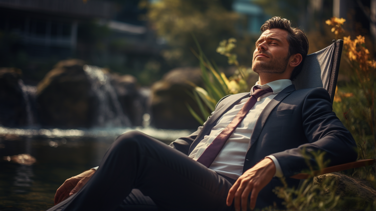 Charismatic businessman thinking and relaxing outdoors