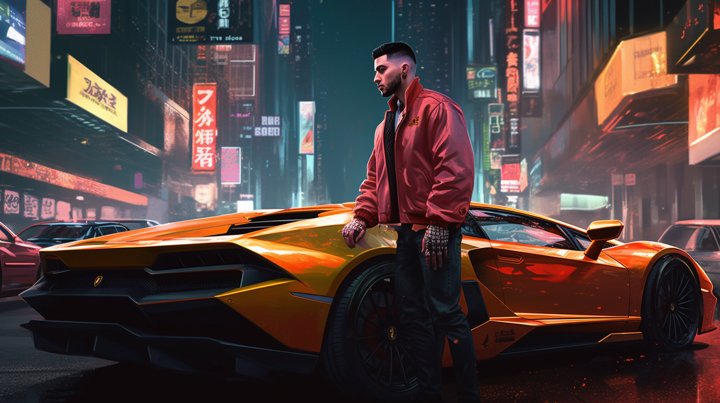 Charismatic rapper driving Lamborghini in New York