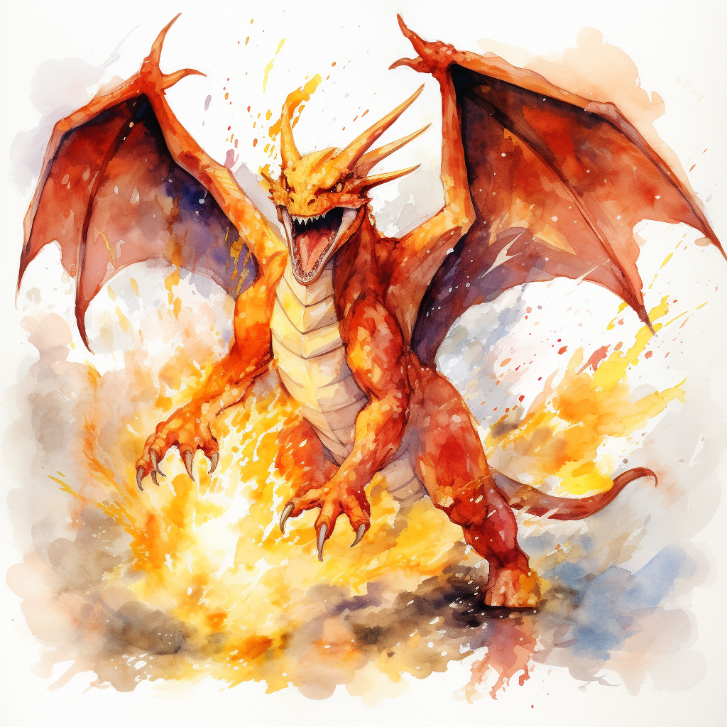 Charizard spitting fire watercolor