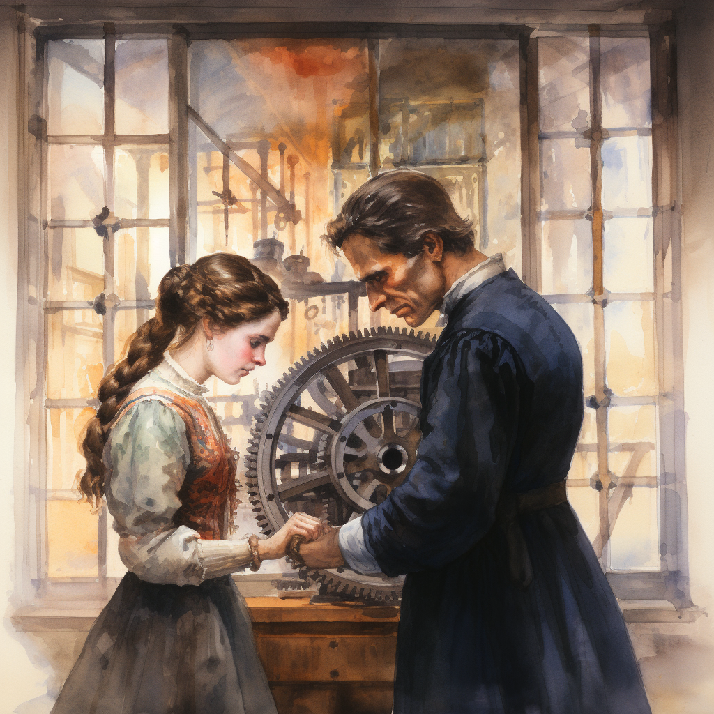 Watercolor painting of Charles Babbage and Ada Lovelace