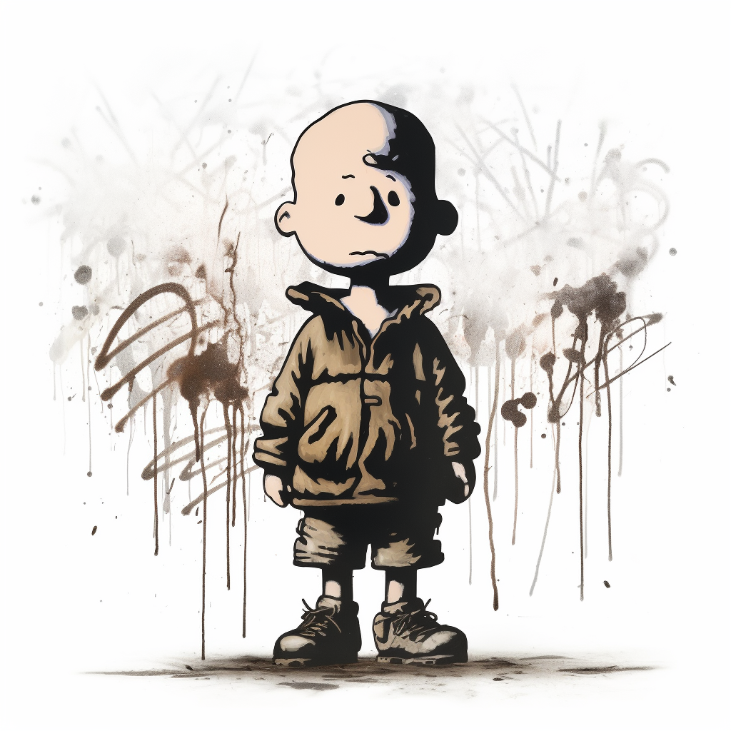 Banksy's Charlie Brown black outline spray painting