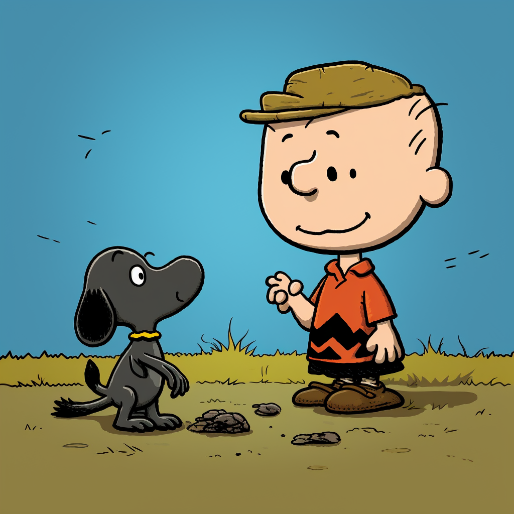 Charlie Brown petting a black squirrel