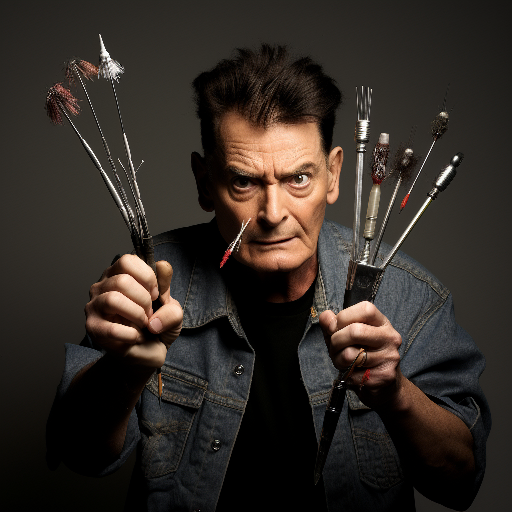 Charlie Sheen playing with needles goofing around