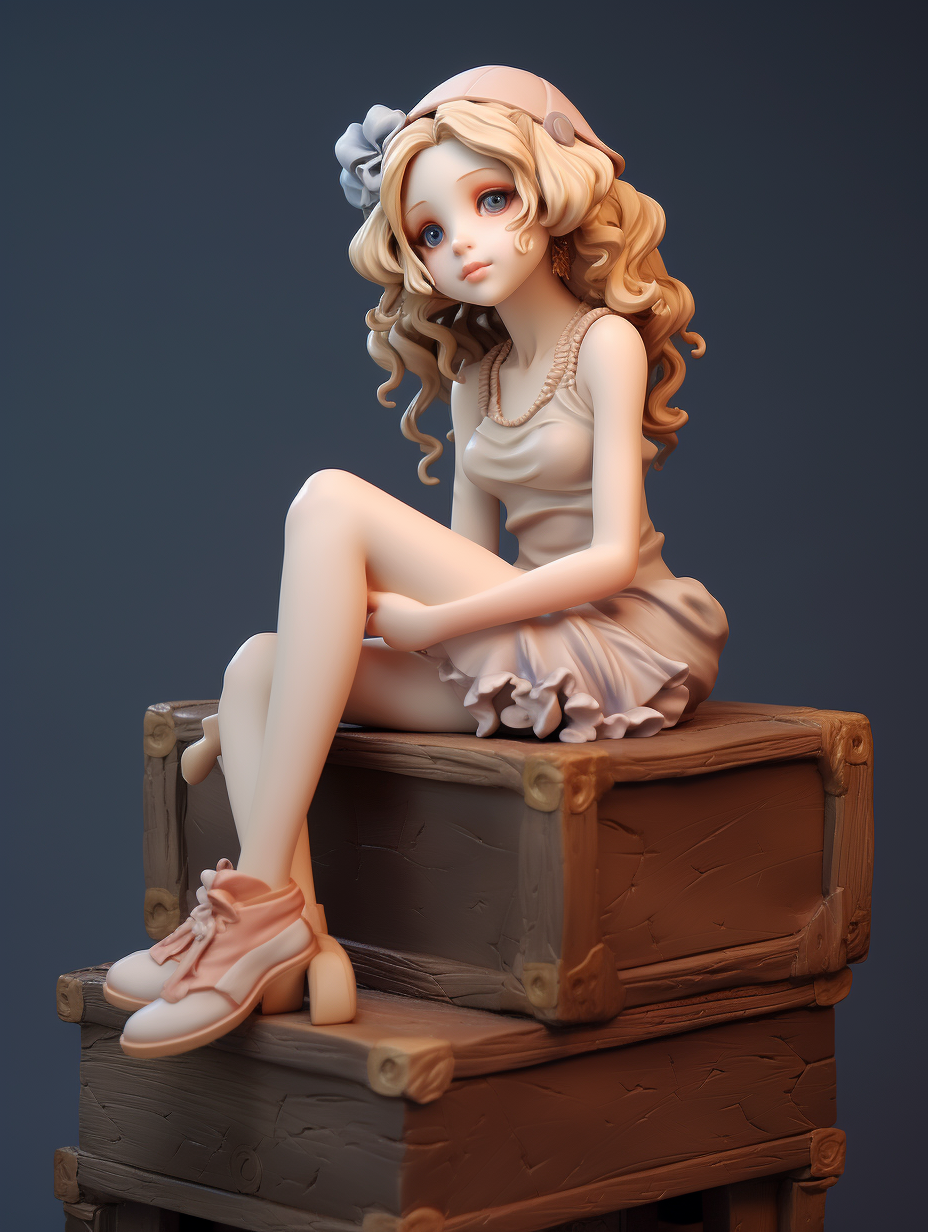 Cute anime girl on box figurine