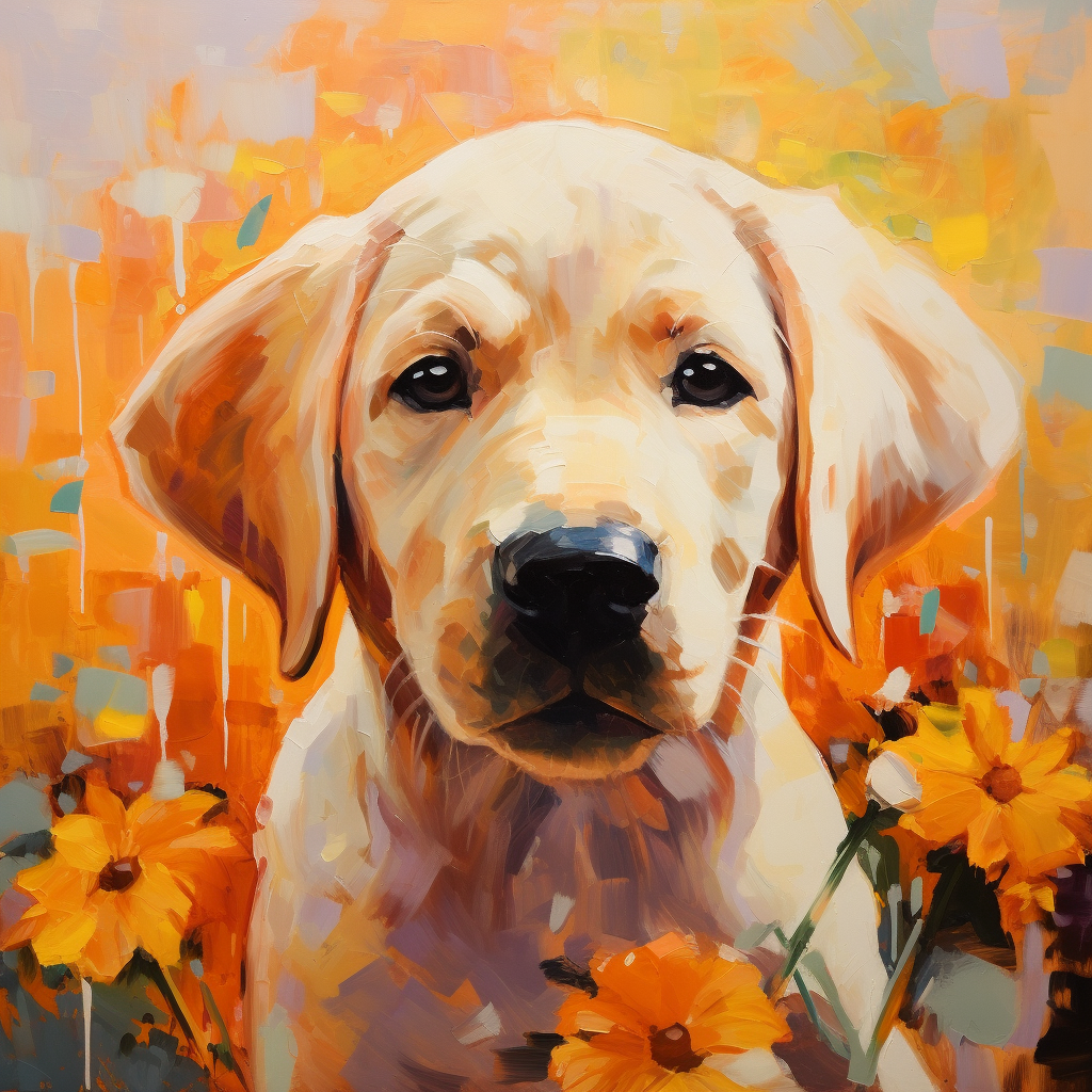 Adorable Labrador puppy creating art