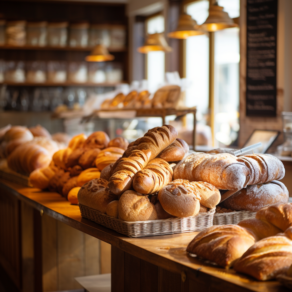 Freshly baked artisanal breads at charming bakery