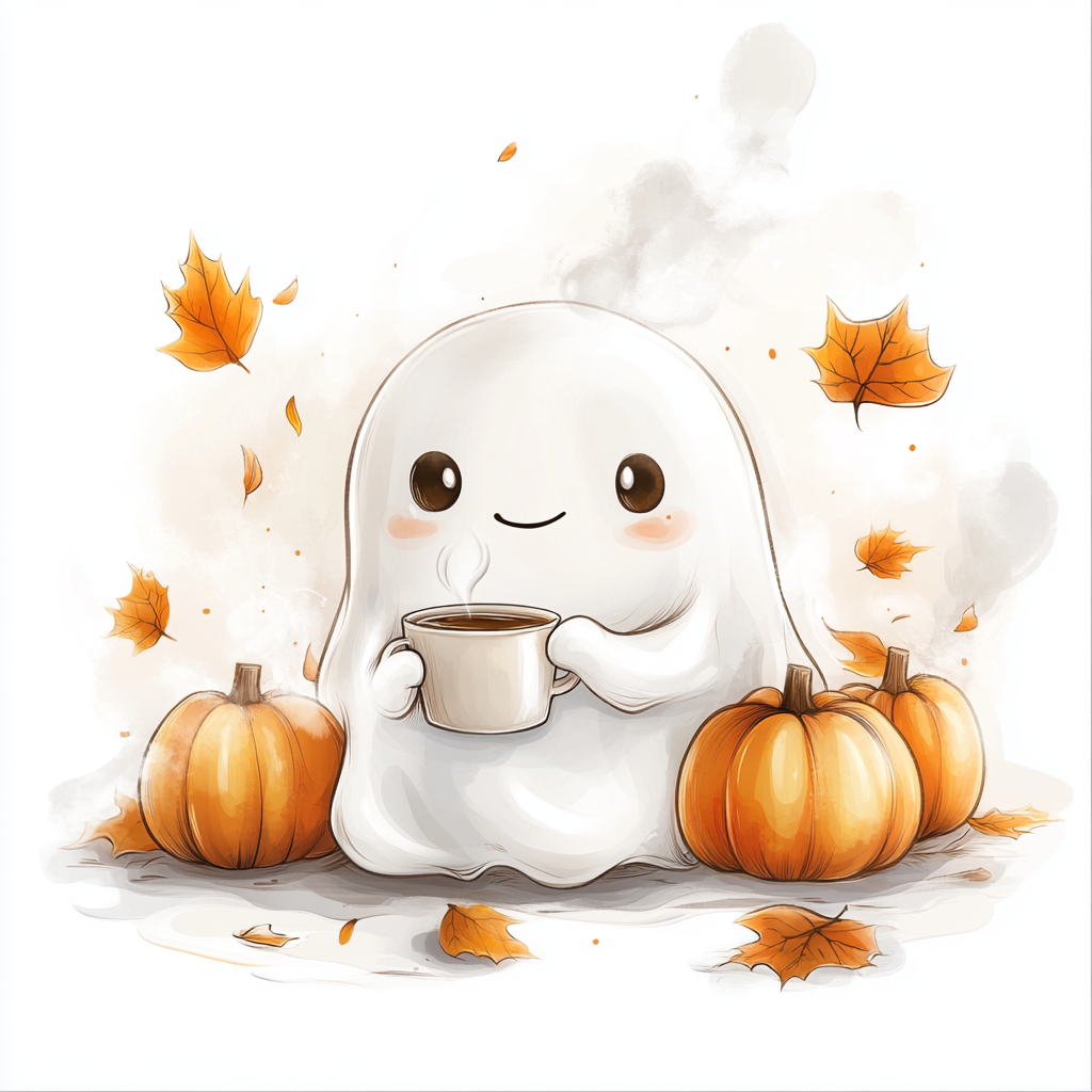 Cute Cartoon Ghost Coffee Pumpkins