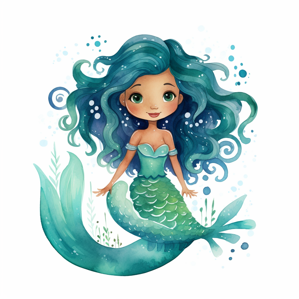 Whimsical Native American Child Mermaid Clipart