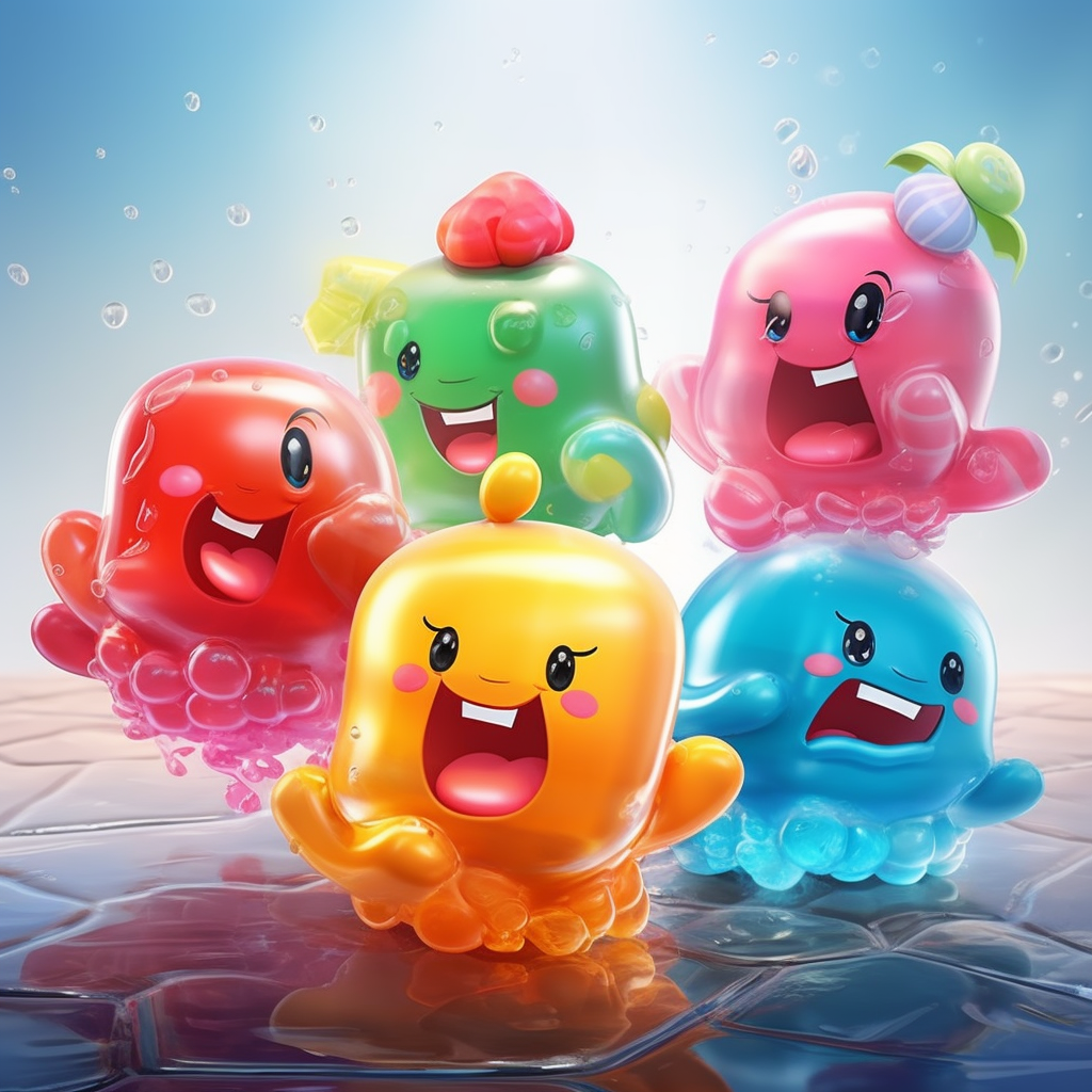 Colorful jelly mascots for puzzle game