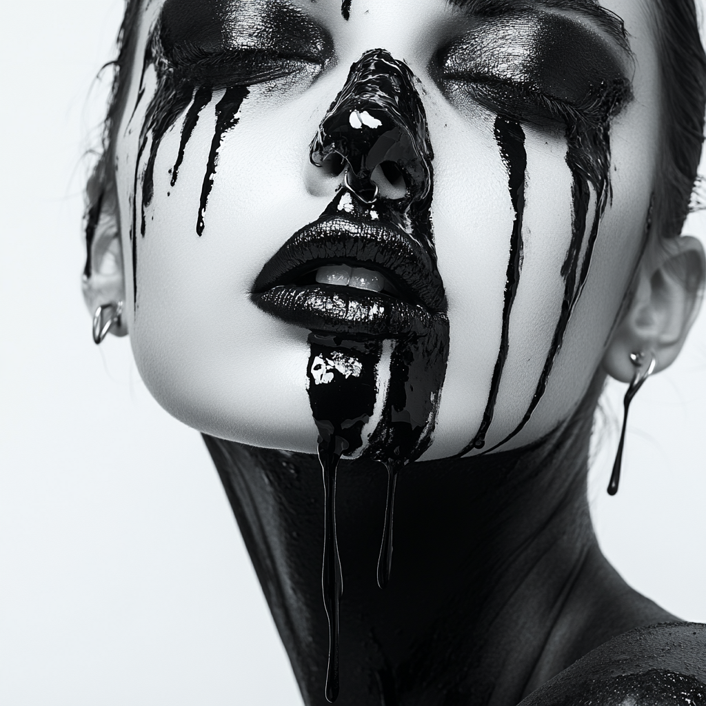 Woman with black paint and piercing