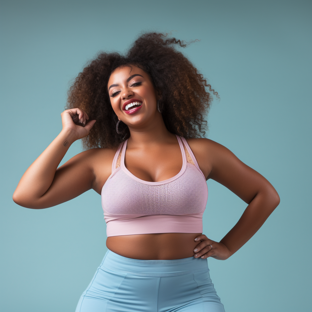 Smiling black woman in yoga pose