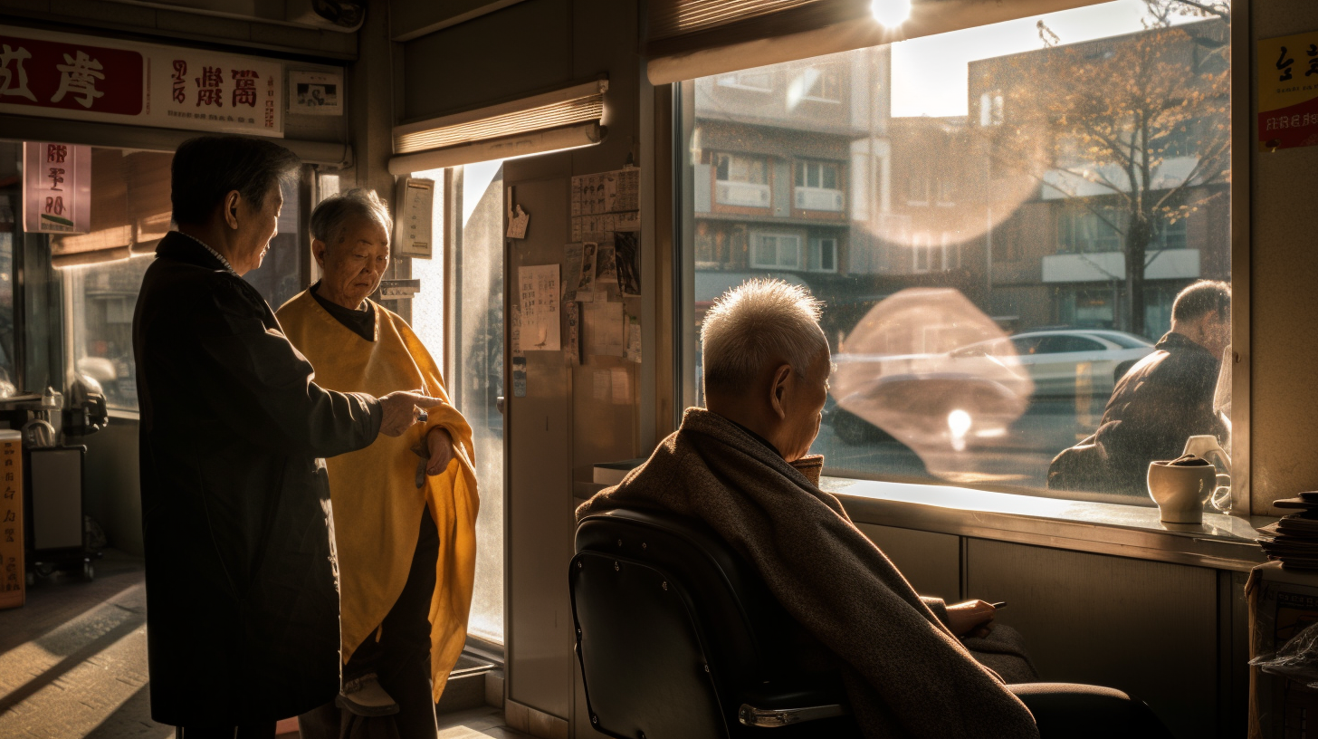 Man chatting with barber during haircut