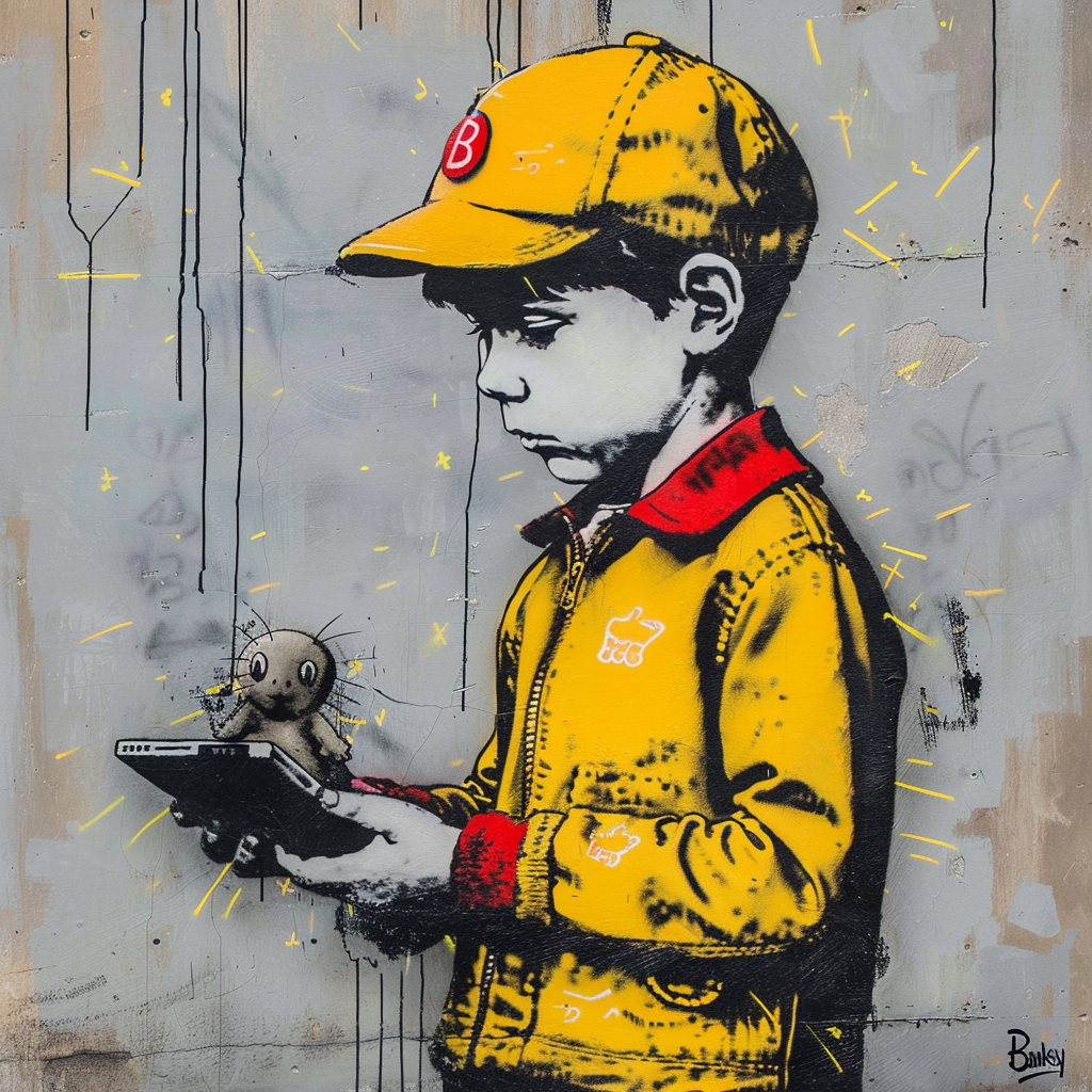 Banksy style character chatting teen brain