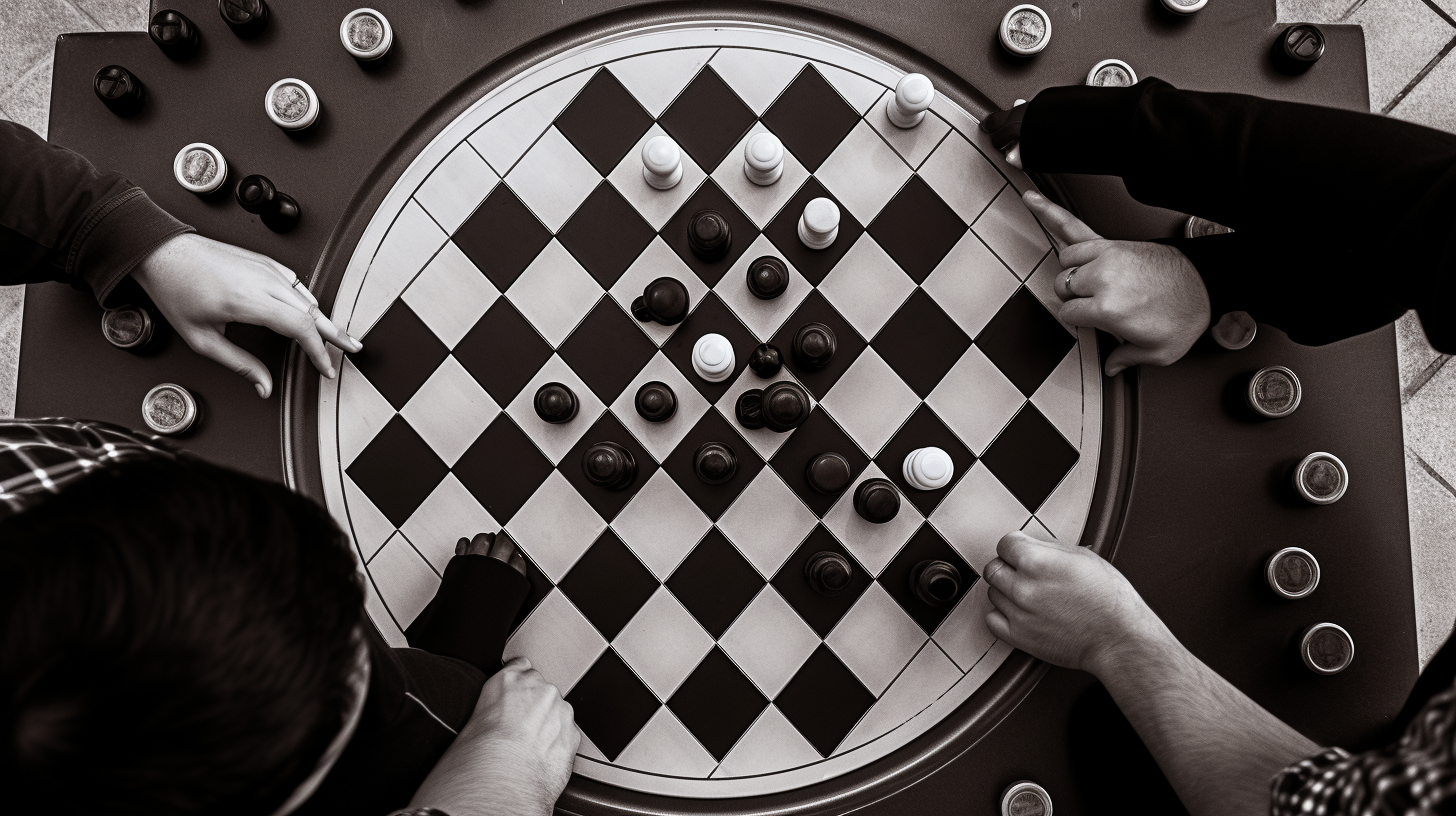 Two people playing checkers game