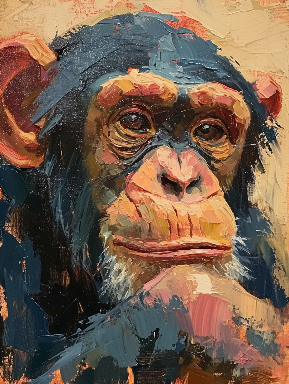 Cheeky chimpanzee oil painting artwork