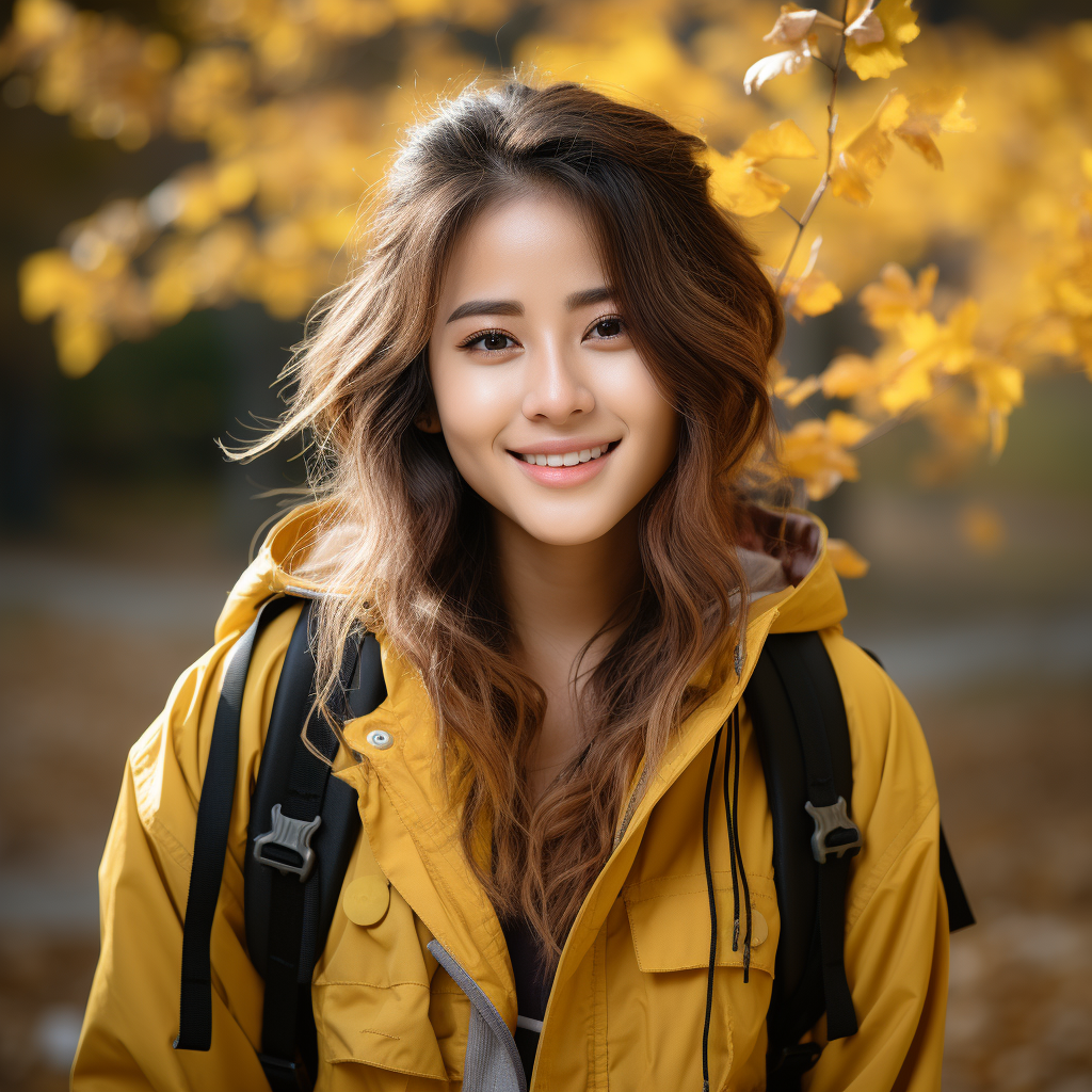 Cheerful Asian woman in nature