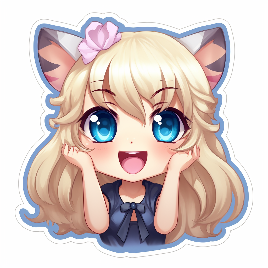 Cheerful cat girl with blonde hair cheering