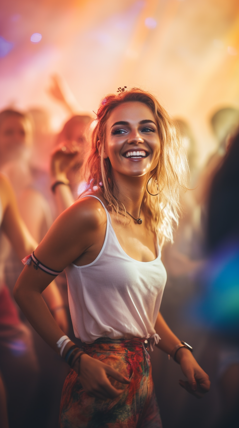 Energetic Crowd Dancing in Colorful Summer