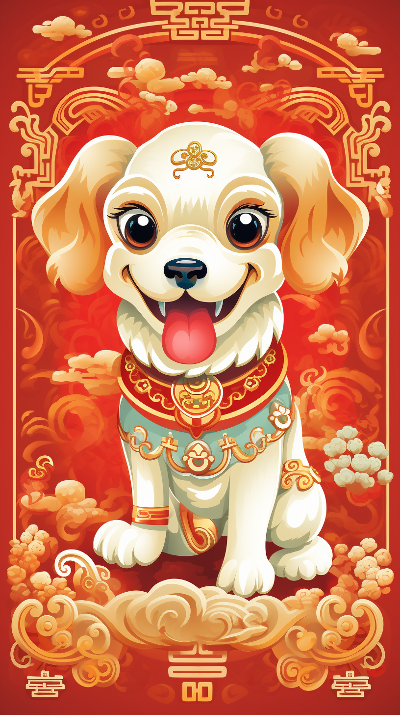 Cartoon dog holding Chinese New Year scroll