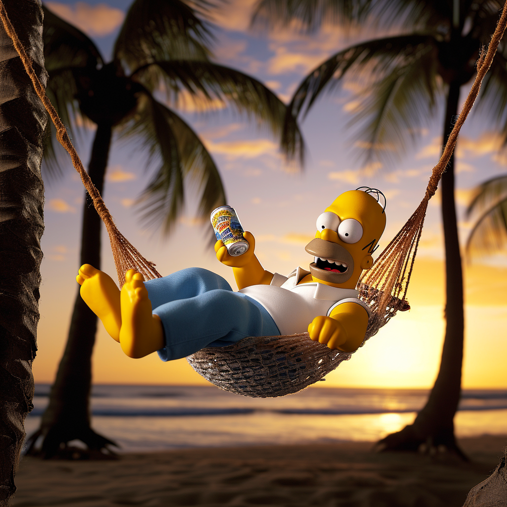 cheerful man lounging on hammock at sunset beach