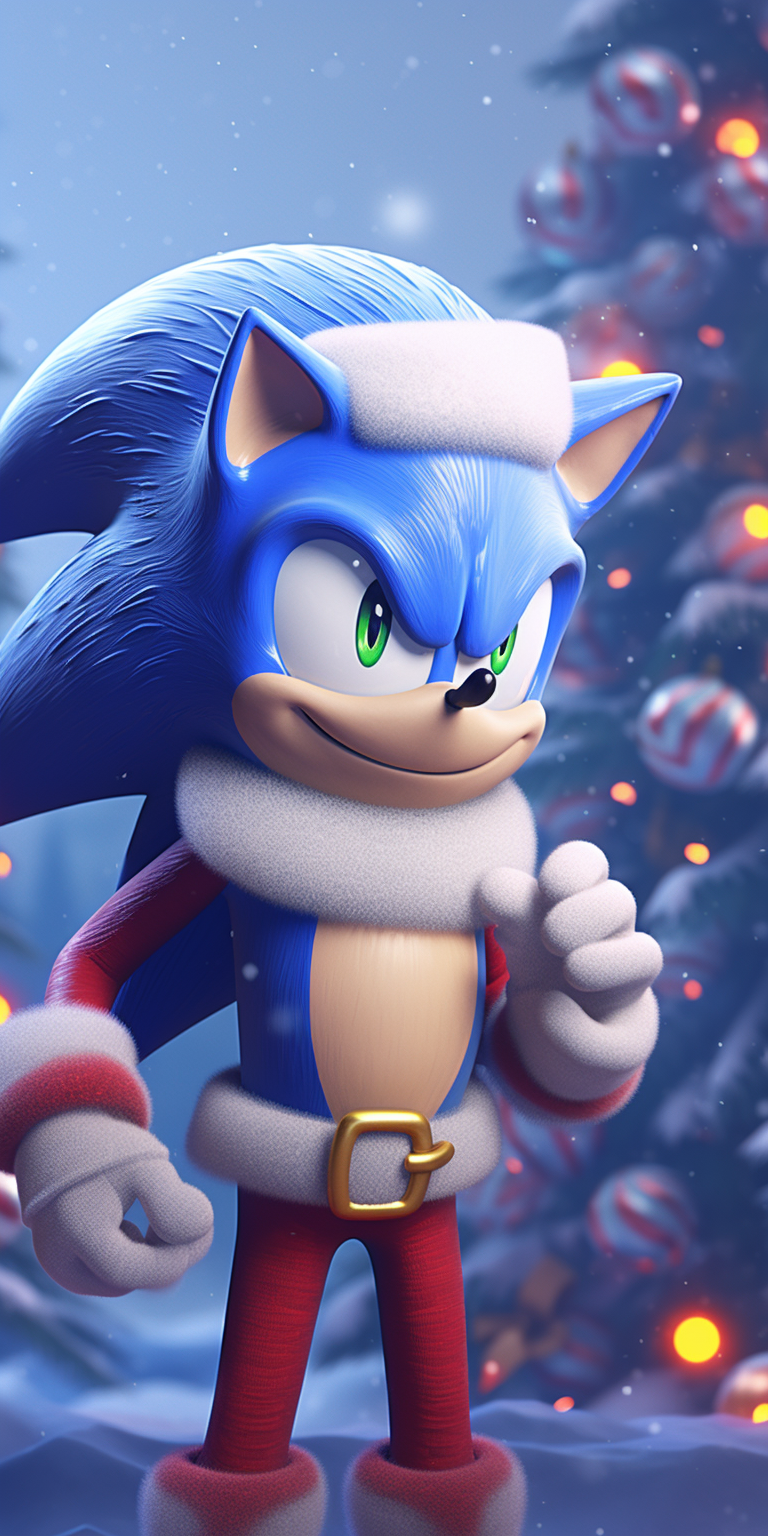 Cheerful Sonic enjoying Christmas festivities