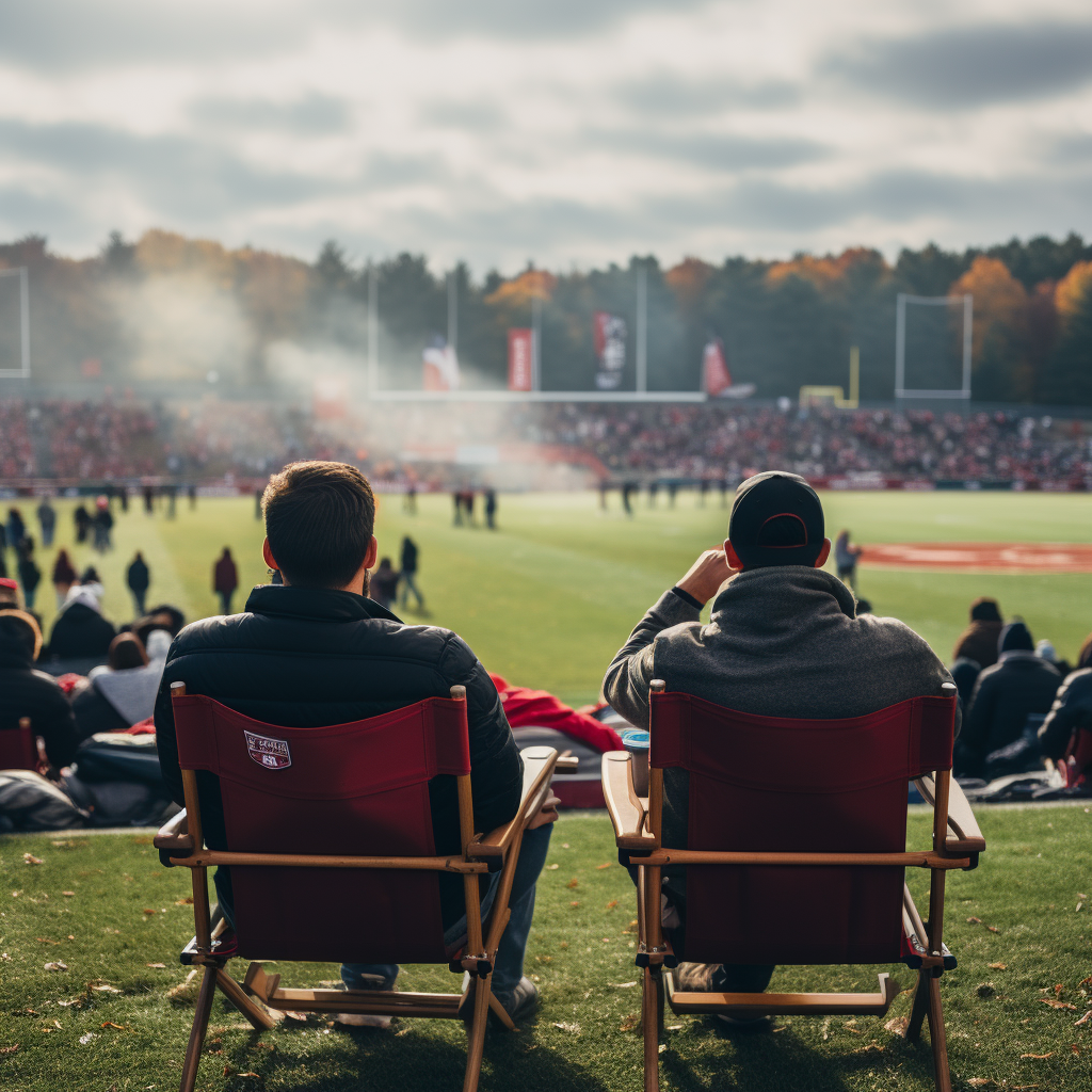 Two people cheering on the sidelines