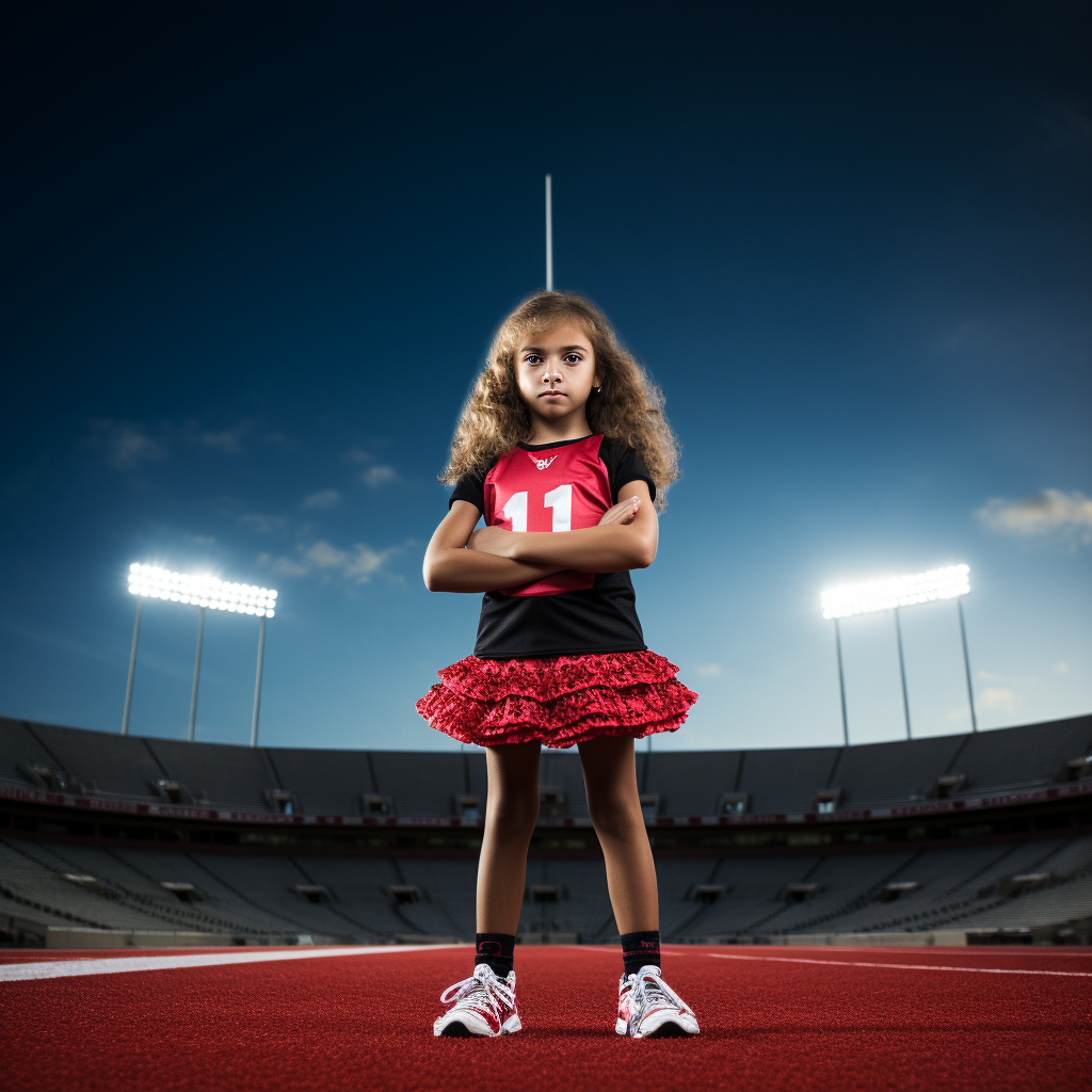 Cheerleader with Pompoms on Football Field