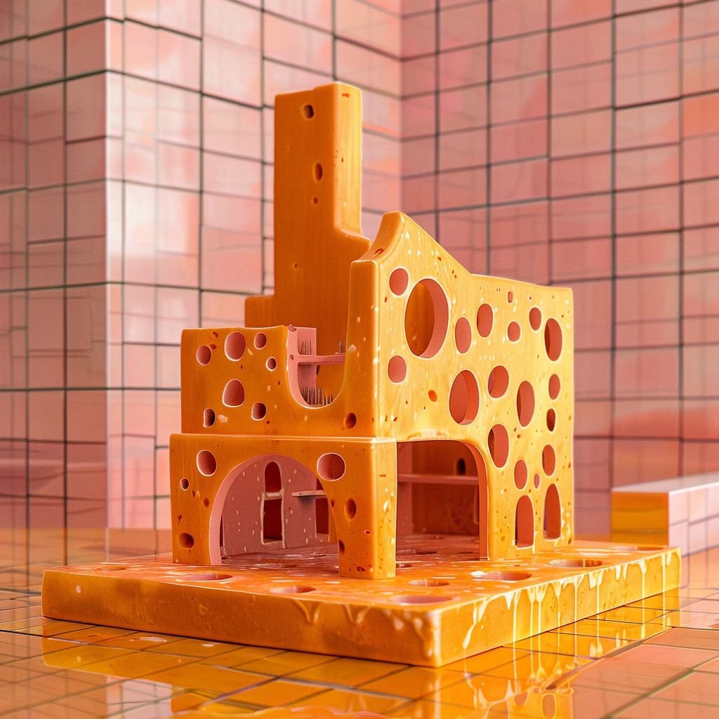 Cheese house with orange and pink background