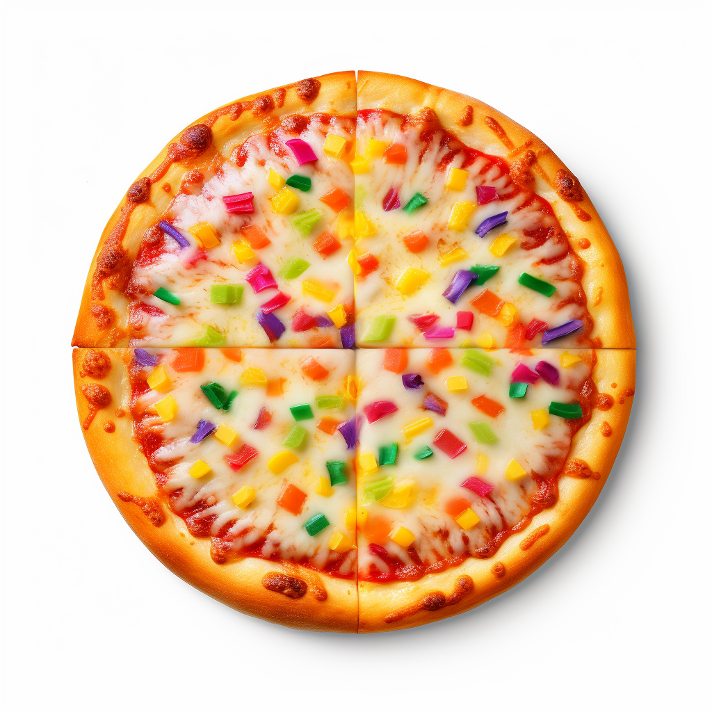 Colorful cheese pizza with rainbow cheese