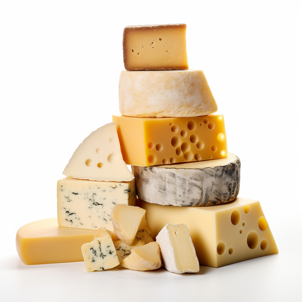 Different Types of Cheese on White Background