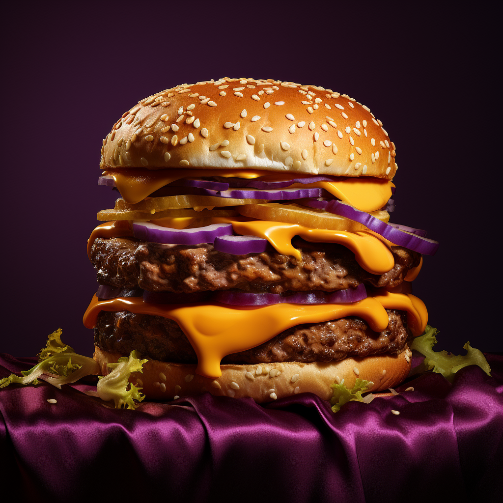 Tasty Cheeseburger on Purple Pillow