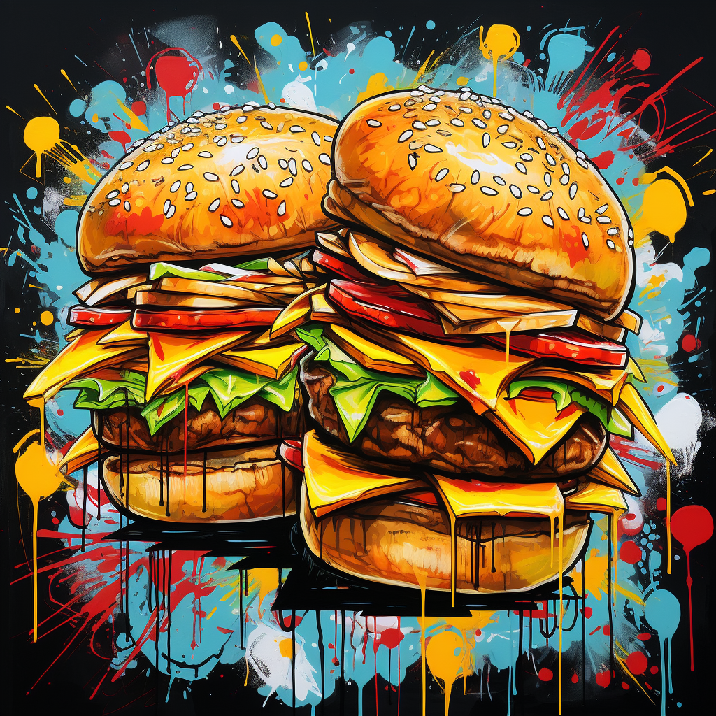 Graffiti-style cheeseburgers as separate items