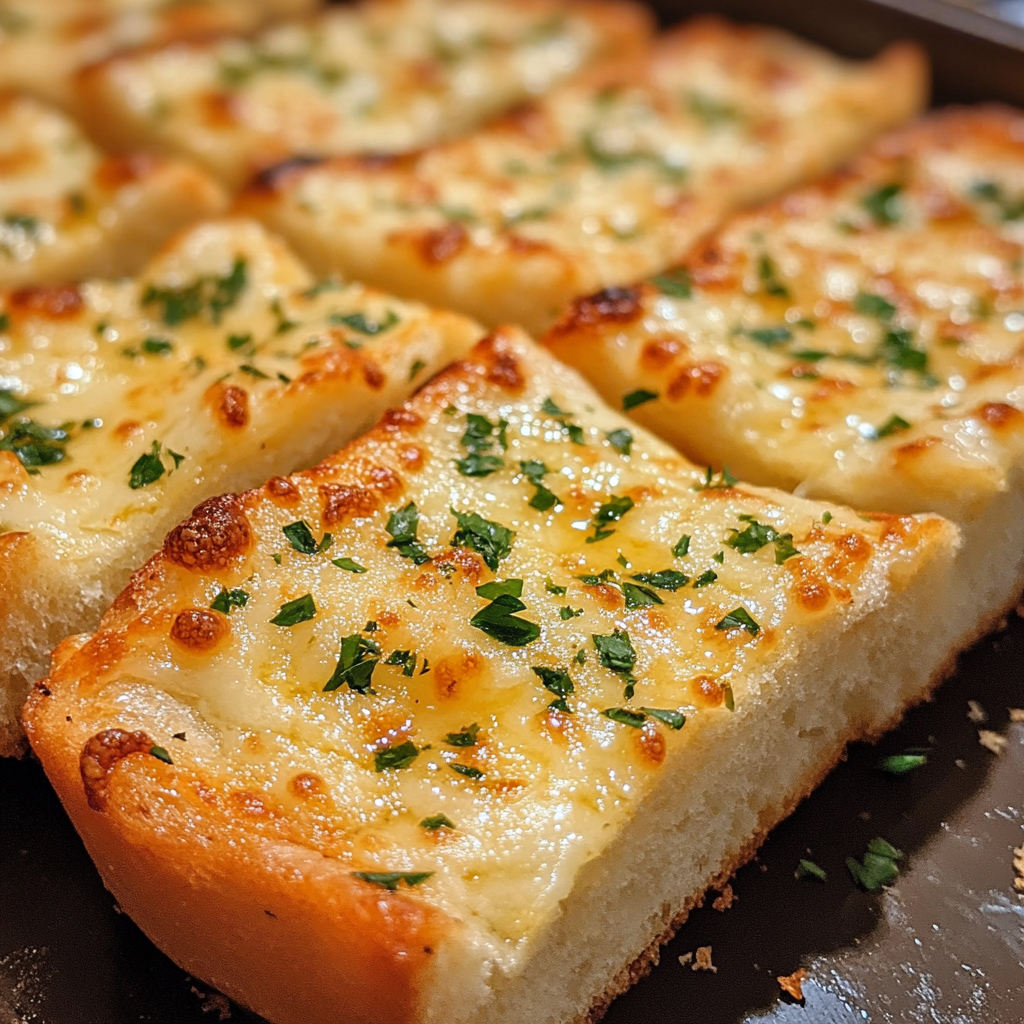 Cheesy garlic bread close up