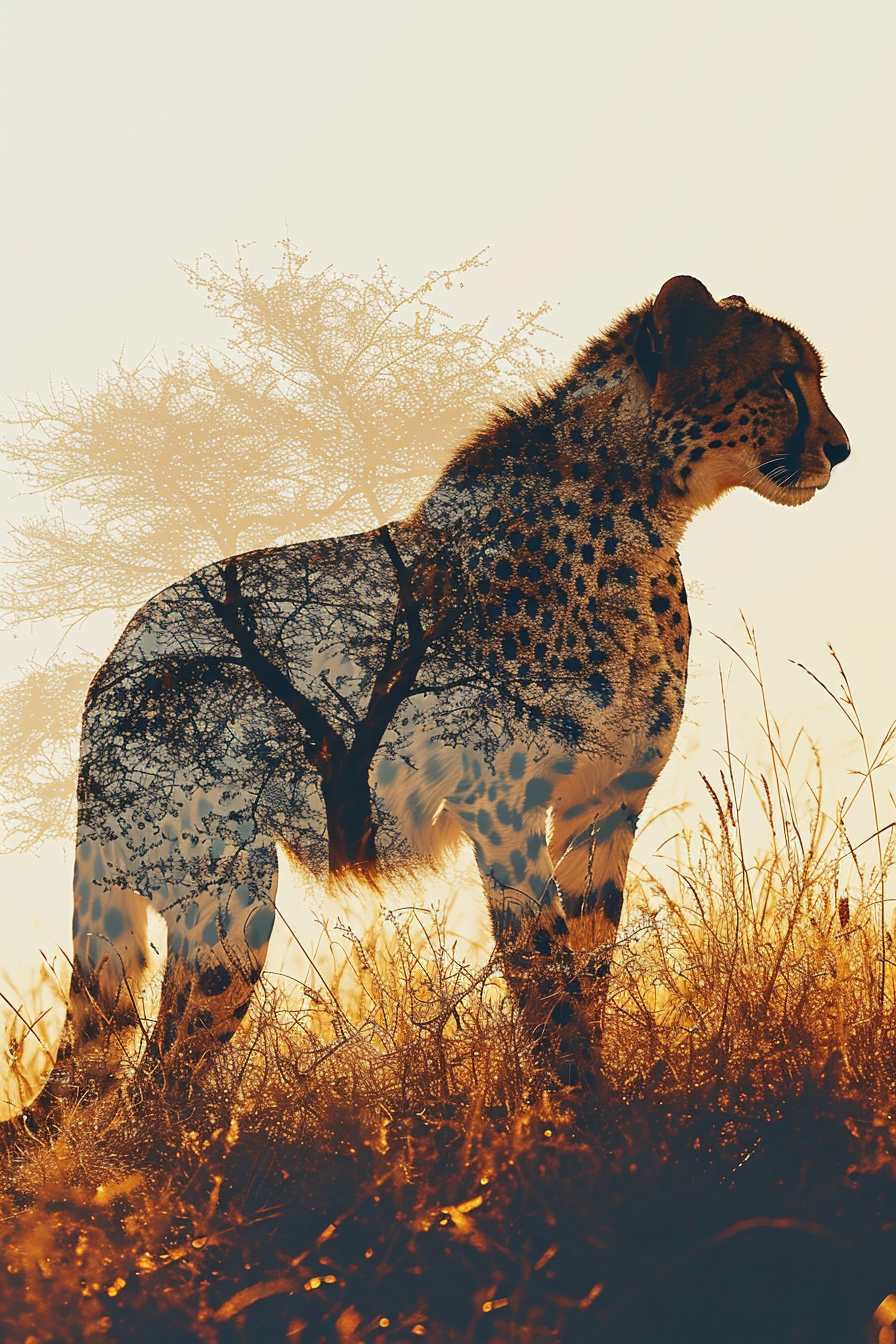 Full Body Cheetah Silhouette in African Savannah