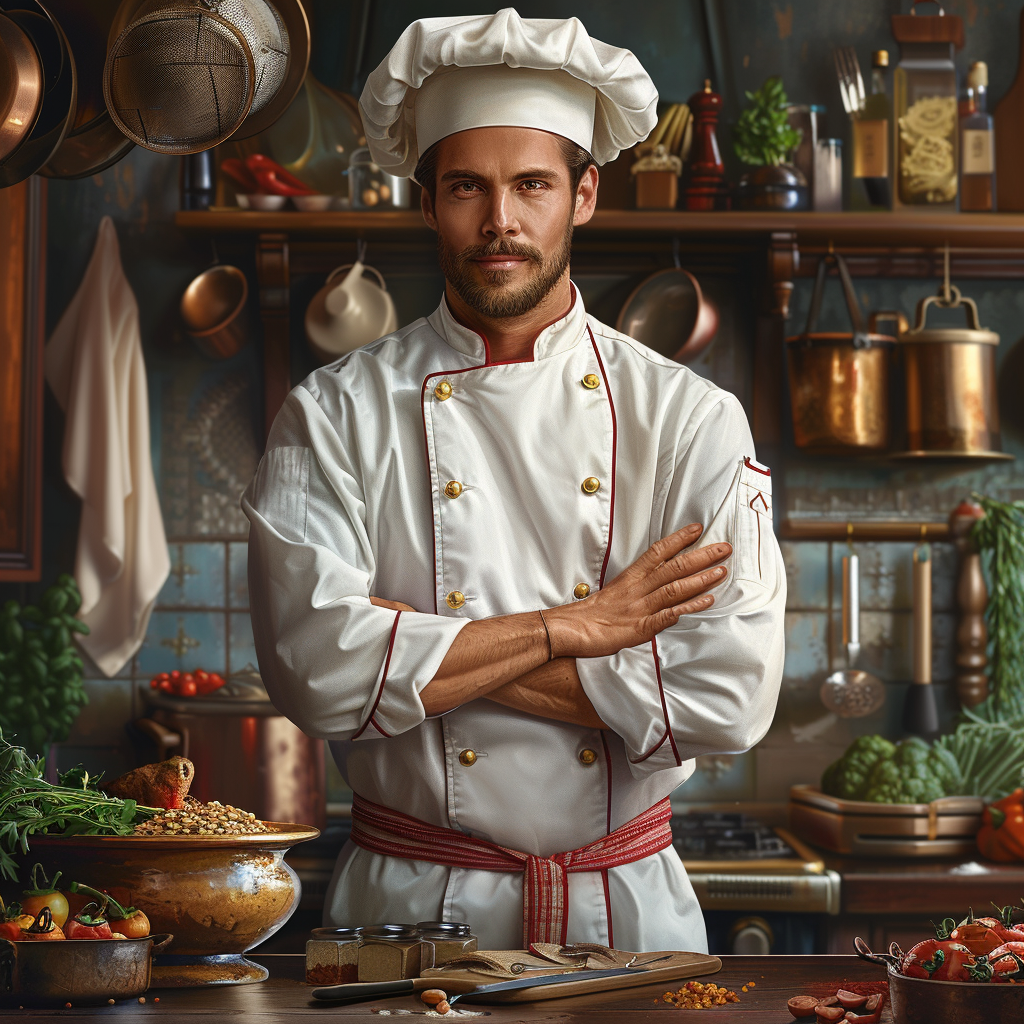 Chef in Kitchen Calendar Illustration