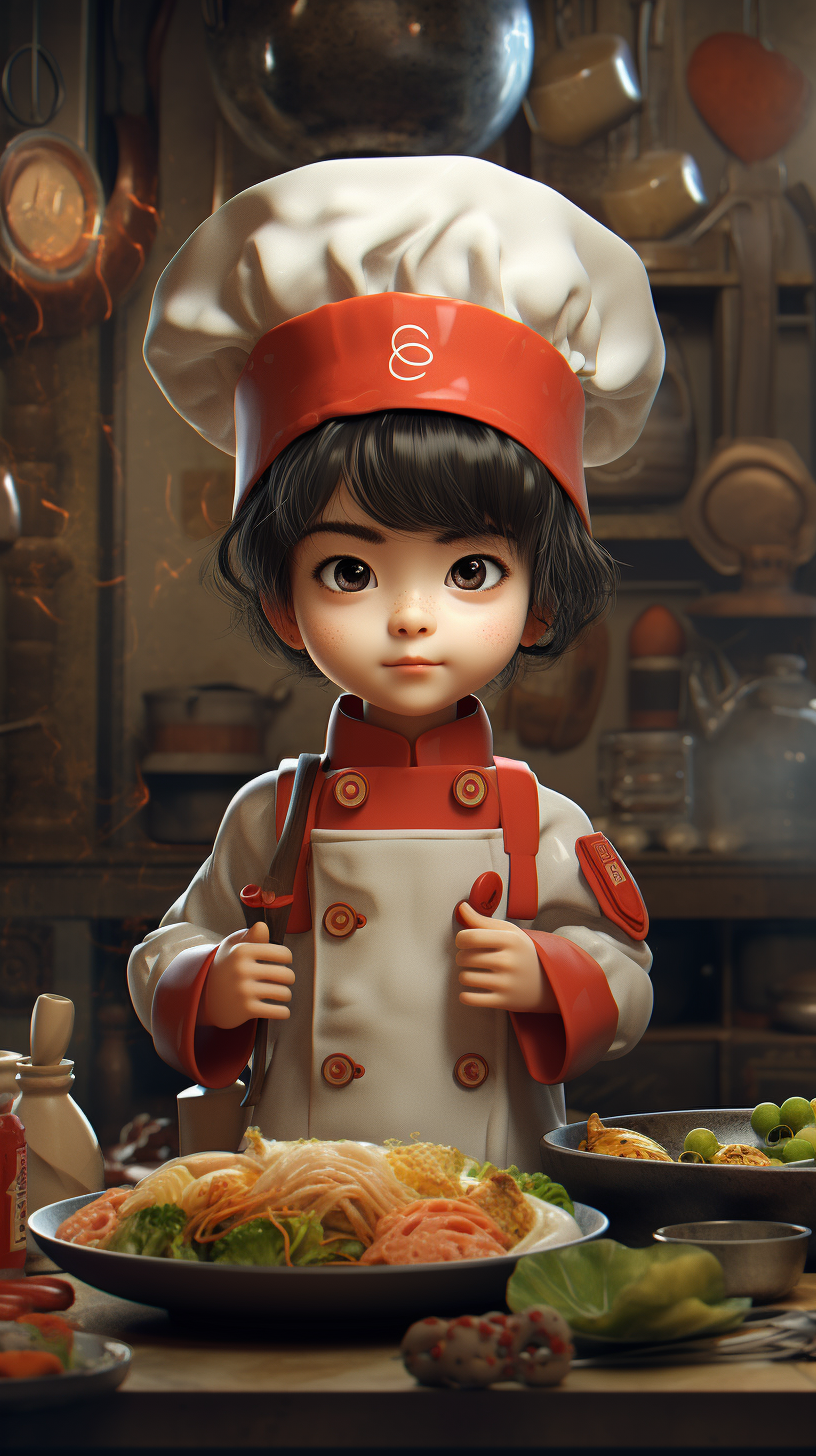 Q version of a chef with big eyes in 3D