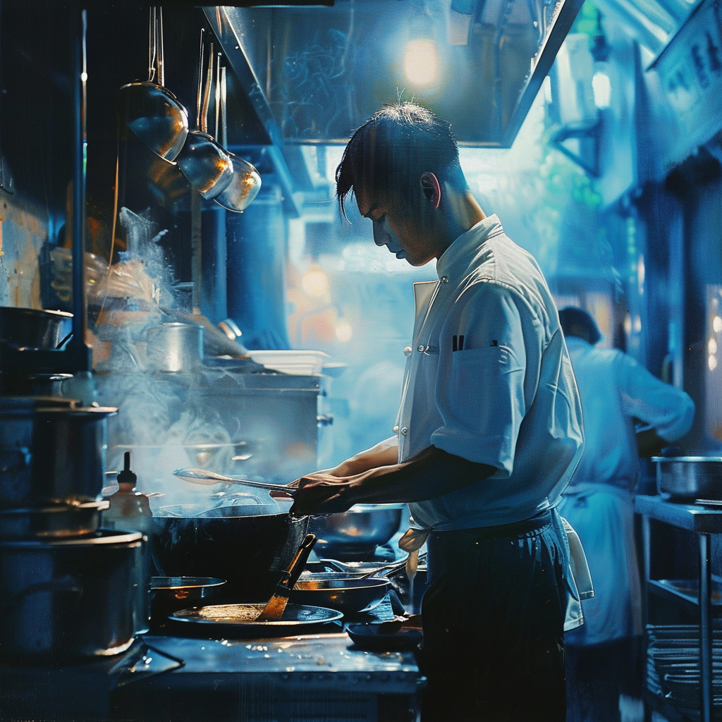 Chef cooking in soft focus portrait