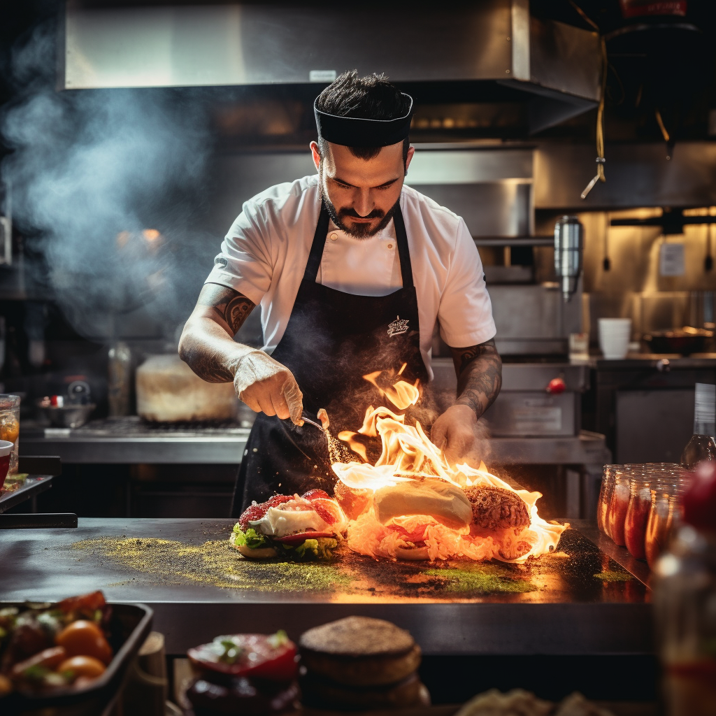 Chef cooking mouth-watering smash burger