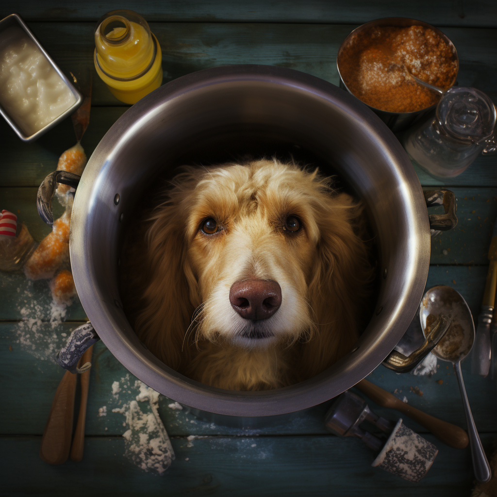 Adorable chef dog cooking bone broth