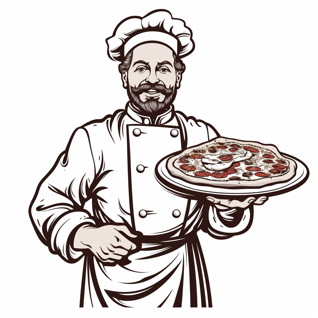 Chef Holding Pizza Cartoon Illustration