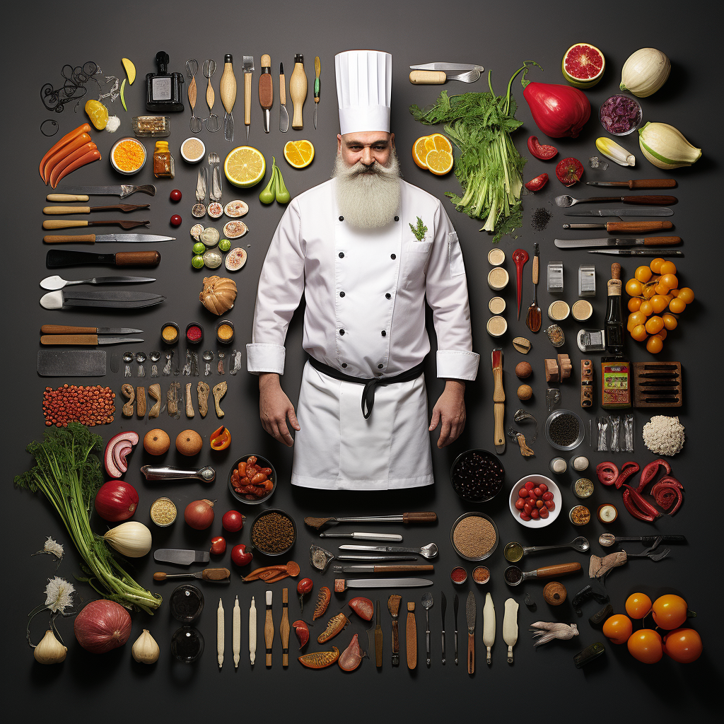 Chef organizing ingredients on table