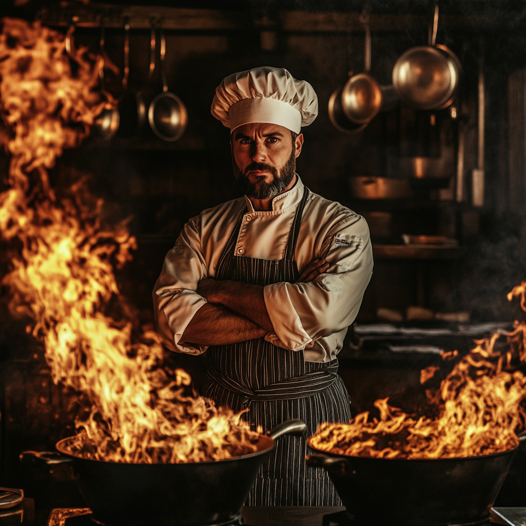 Chef in traditional hat standing