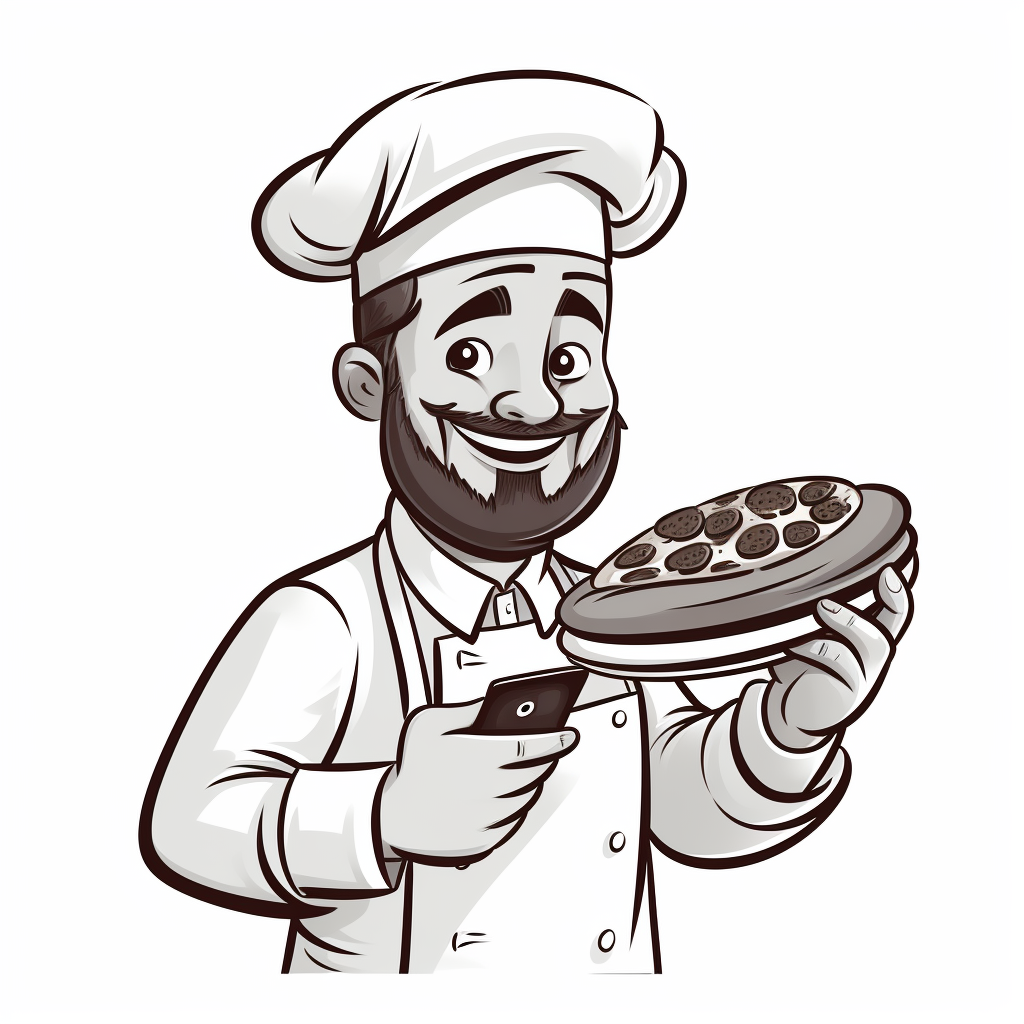 Chef holding pizza and taking selfie