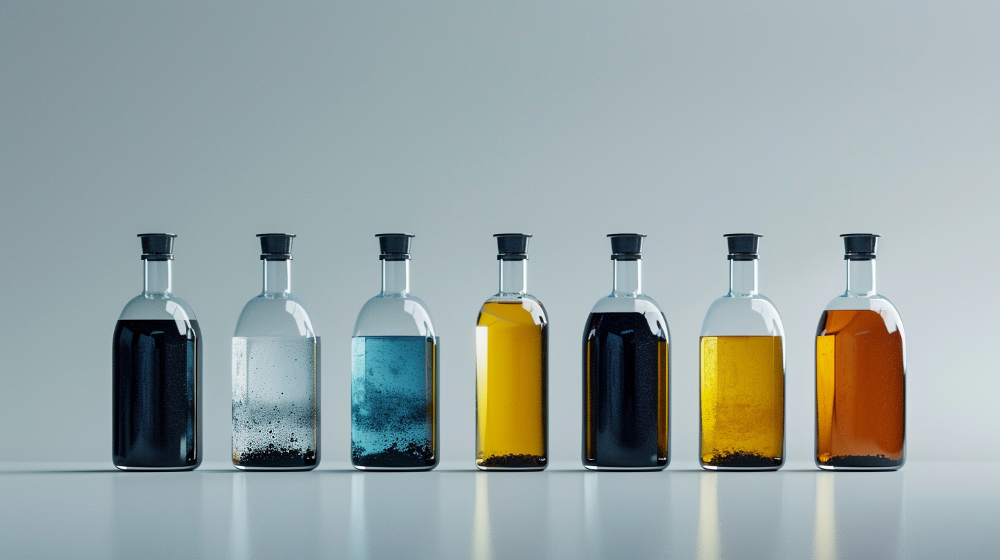 chemical bottles reaction phases side view